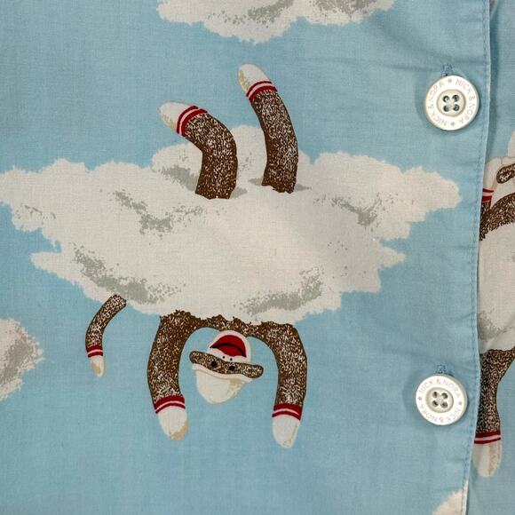 Nick & Nora Ruffle Sock Monkey Pajamas Set Women's Sz XL Blue Clouds 100% Cotton - Picture 5 of 12